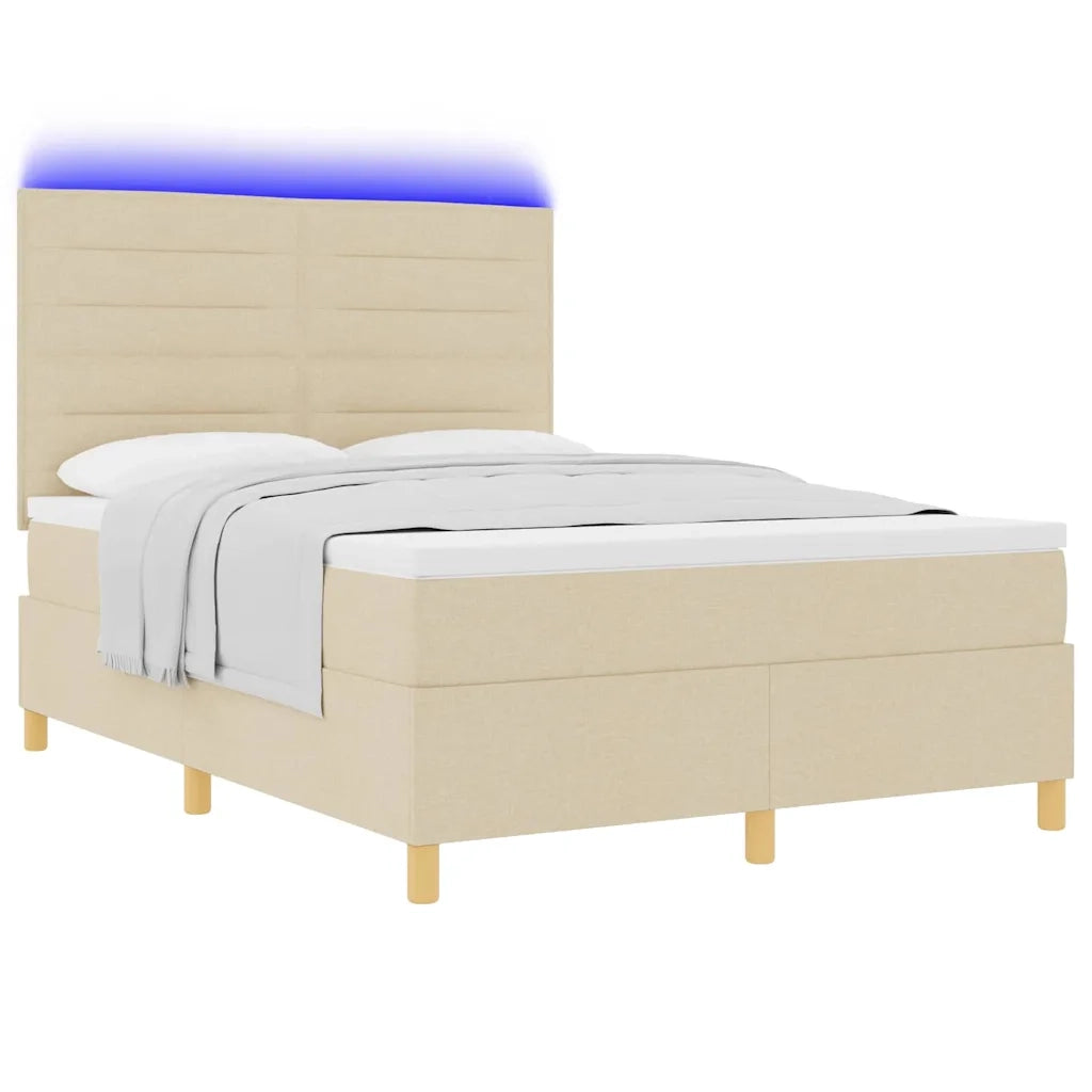 Letto a Sorgente LED con materasso Crema 160 x 200 cm Tessuto