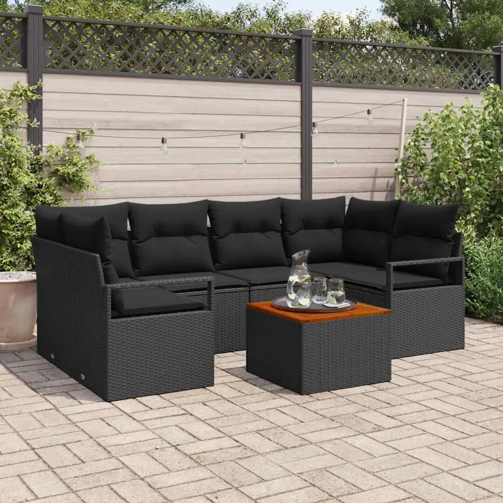 Set Divano da Giardino con cuscino 7 pcs Nero polyrattan