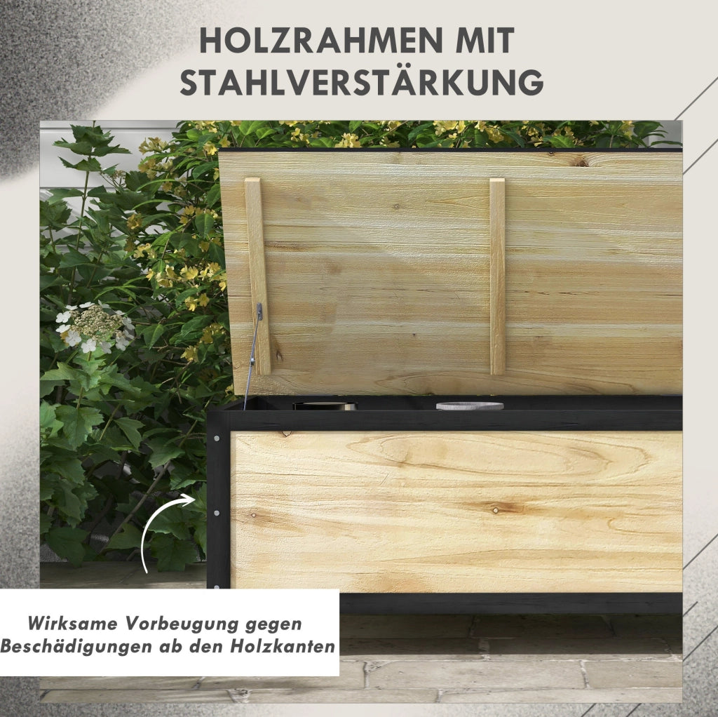 Cassa da Esterno in Legno di Abete 121L con Ruote, Contenitore Resistente per Balcone e Terrazza