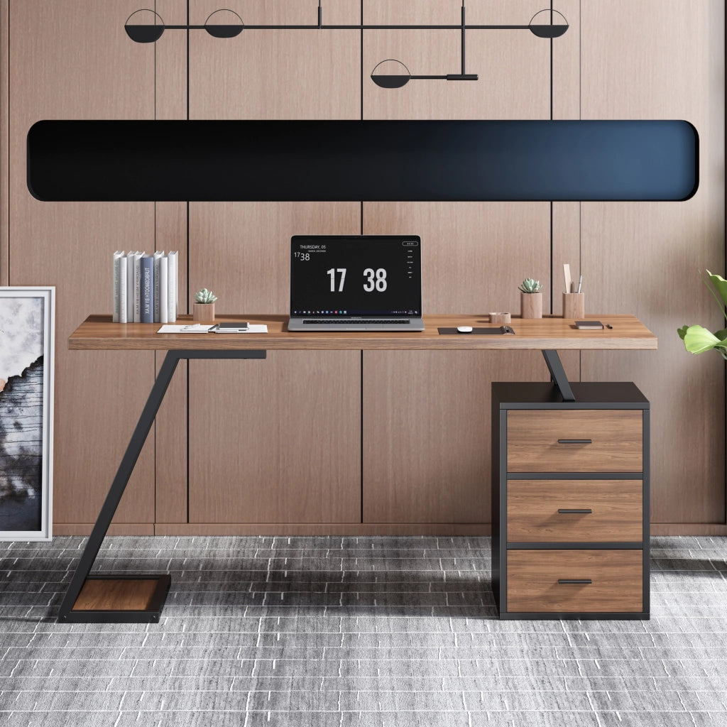 Scrivania da ufficio in MDF marrone scuro con cassetti soft-close e porta CPU