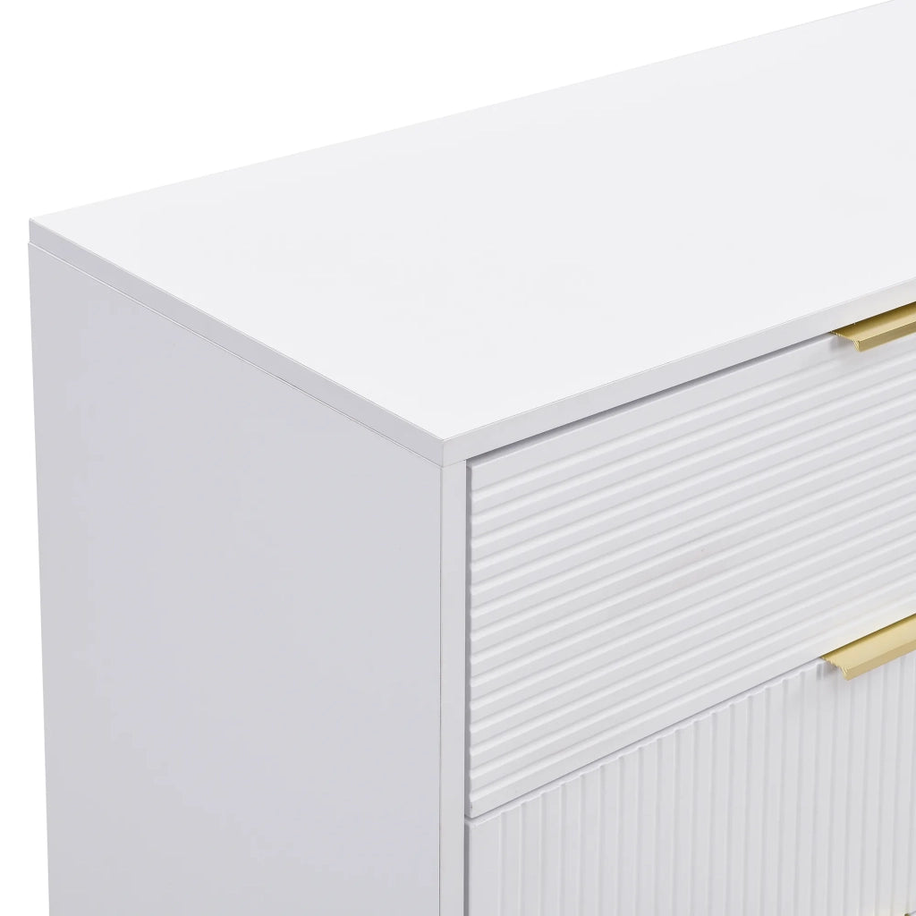 Sideboard con ante, cassetti e ripiani interni, maniglie e gambe dorate