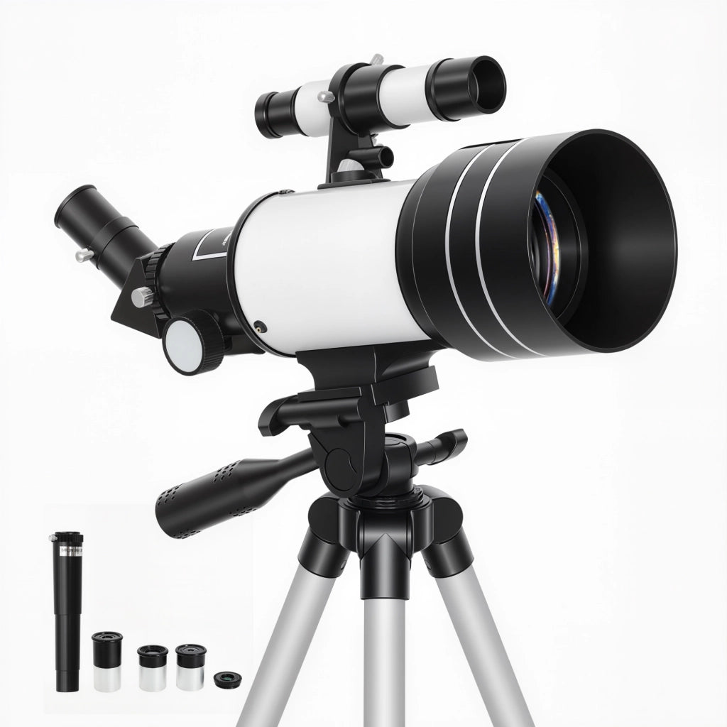 Telescopio astronomico con obiettivo da 70 mm, 5 x 24, treppiede regolabile, argento, per principianti