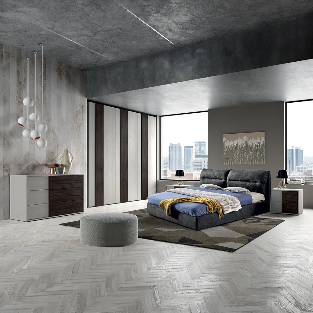Camera da letto grigio frassinato con inserti noce scuro Cecilia