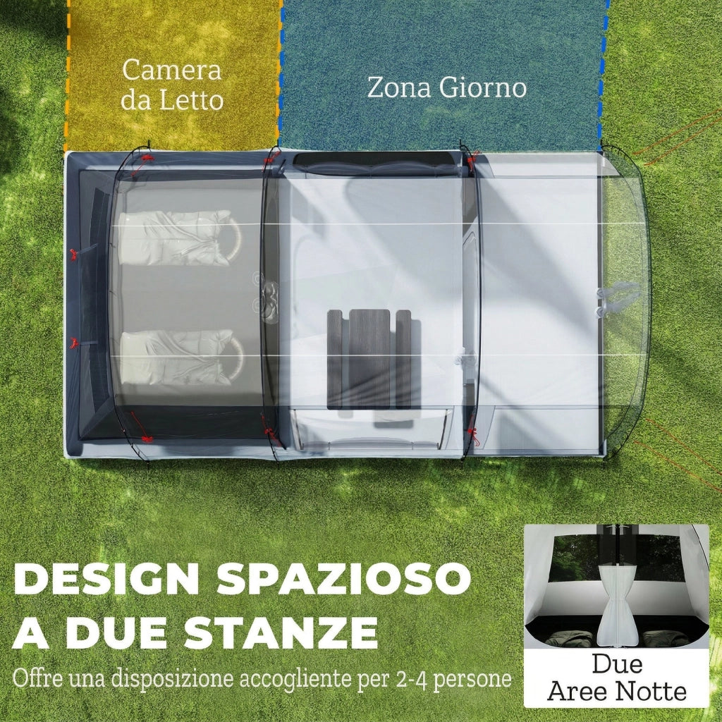 Tenda da Campeggio a Tunnel per 2-4 Persone 540x320x210 cm con 2 Stanze Impermeabile 3000mm Resistente Blu Navy