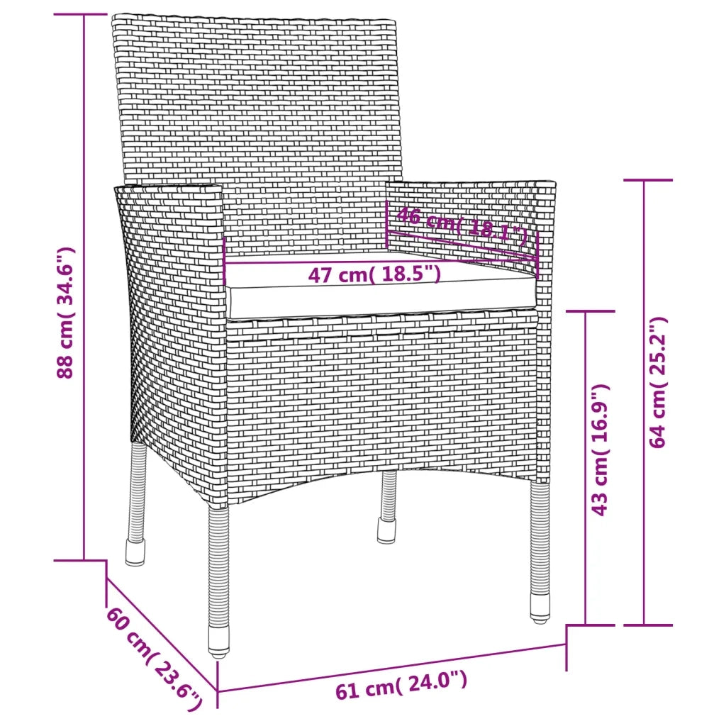 Set da Pranzo da Giardino 5 pz Nero con Cuscini in Polyrattan 3187398