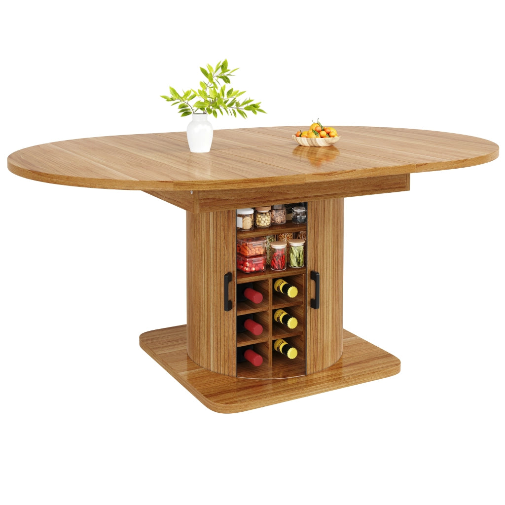 Tavolo da pranzo allungabile con contenitore e ripiani rimovibili, in MDF e metallo marrone scuro, 118 × 118 × 76 cm