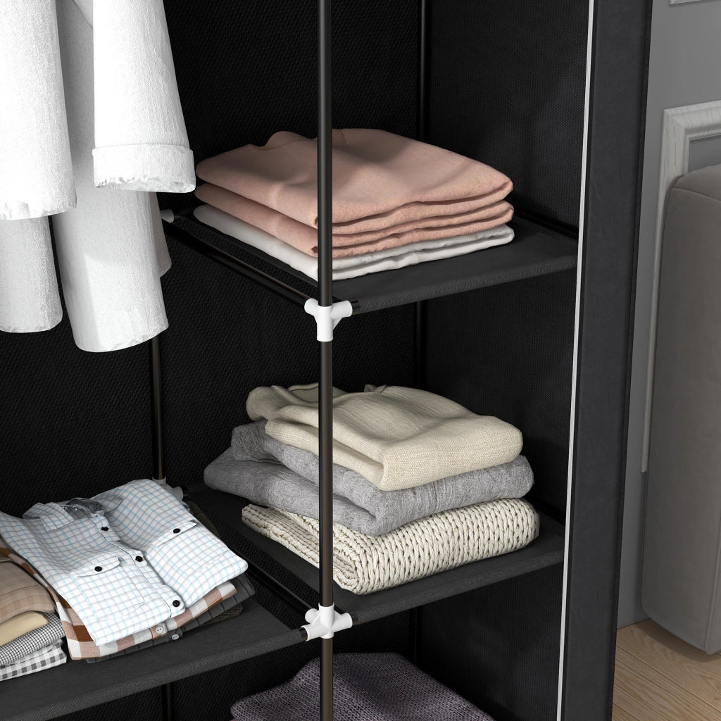 Armadio in tessuto con 6 ripiani e barra appendiabiti con zip per camera da letto struttura in acciaio nero 103 × 43 × 162,5 cm