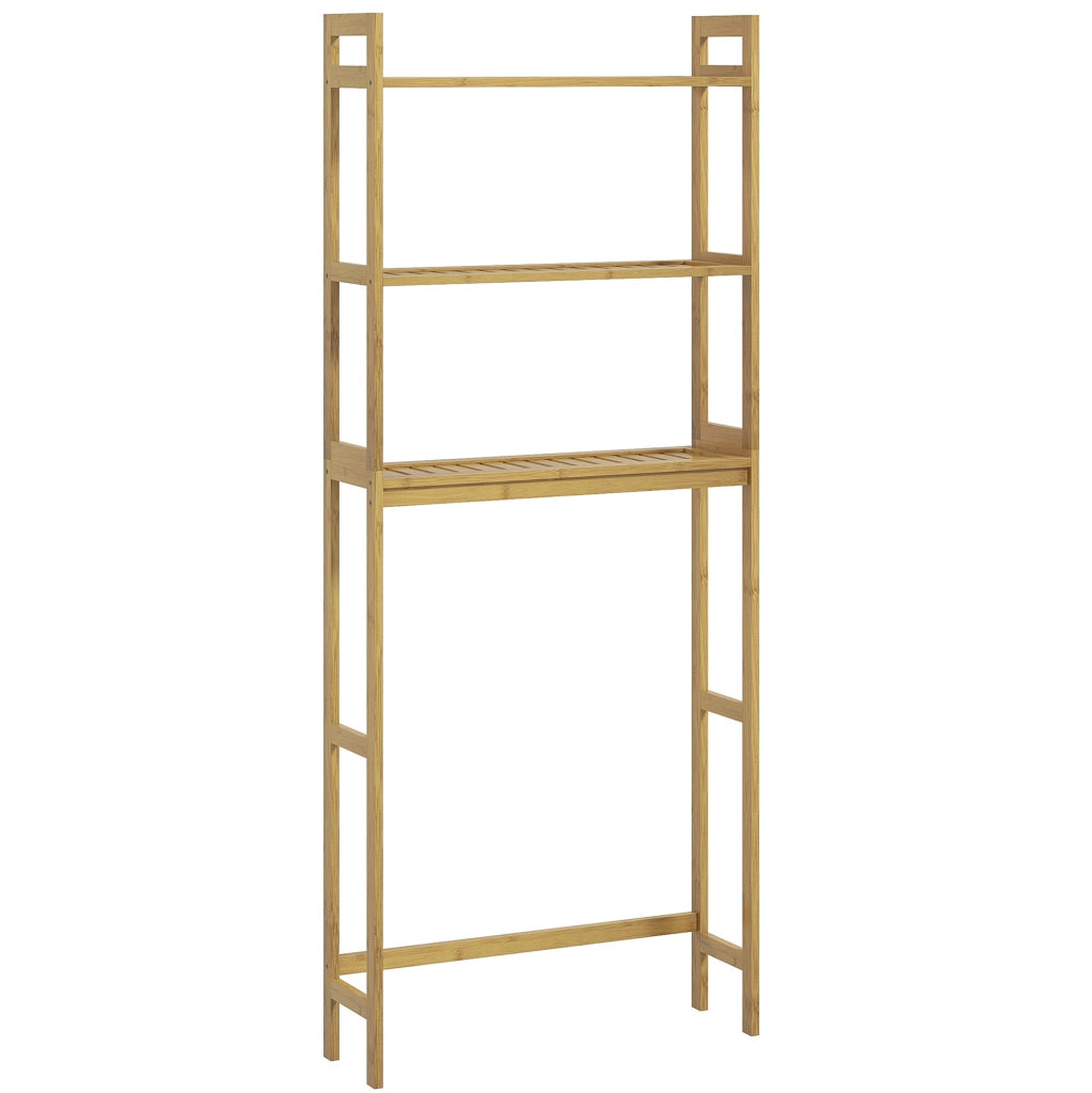 Scaffale salvaspazio sopra WC in bambù con 3 ripiani