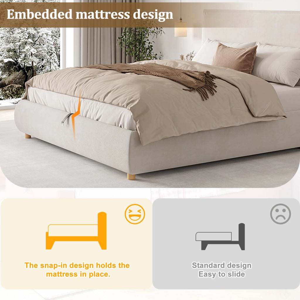 Letto contenitore 180 × 200 cm con sollevamento idraulico rete a doghe testiera imbottita velluto crema legno