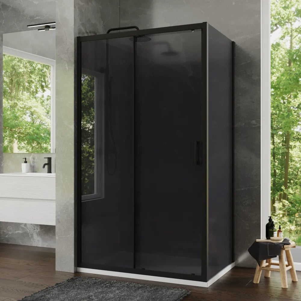 Box doccia 70x135 cm scorrevole profili nero opaco vetro temperato 6mm fumè anticalcare h198 | Tahiti