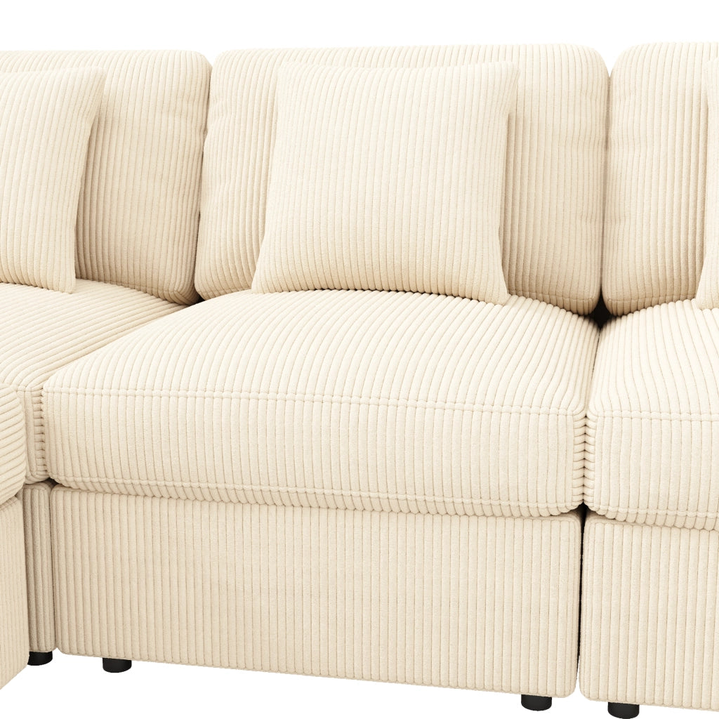 Divano angolare modulare 290x159,5 cm con 2 pouf e braccioli regolabili beige