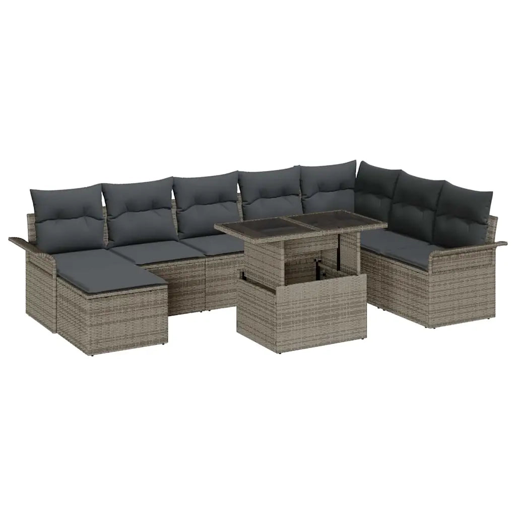 Set Divano da Giardino con cuscino 9 pcs Grigio