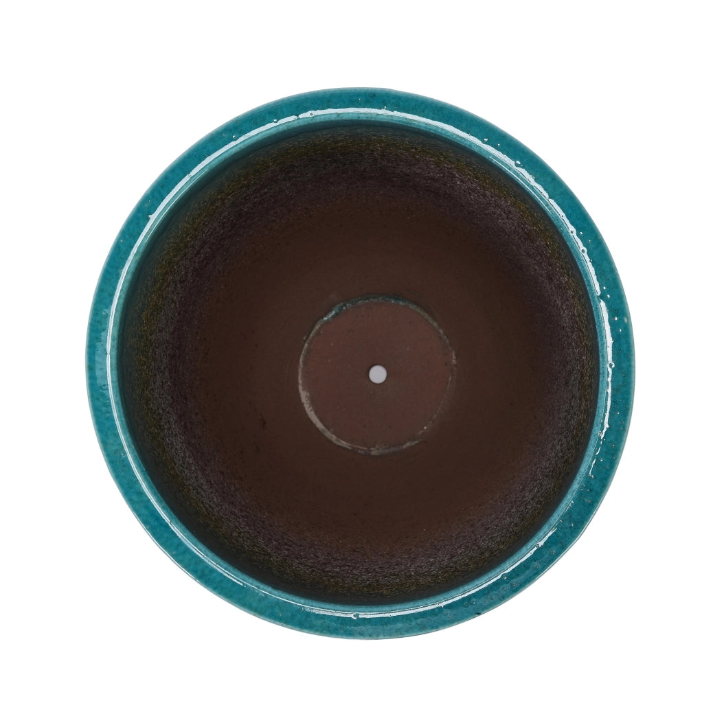 Grande Vaso in Ceramica Artigianale, 42 cm di Diametro × 54 cm di Altezza, Blu Ciano Lucido con Motivo a Rombo, Traspirante e Resistenti al Gelo con Fori di Drenaggio