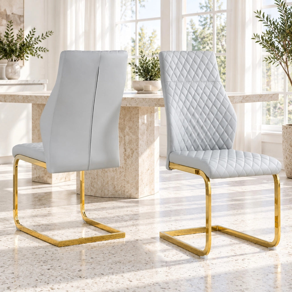 Set 2 sedie da pranzo con schienale alto in PU grigio chiaro e struttura dorata HAVRYA