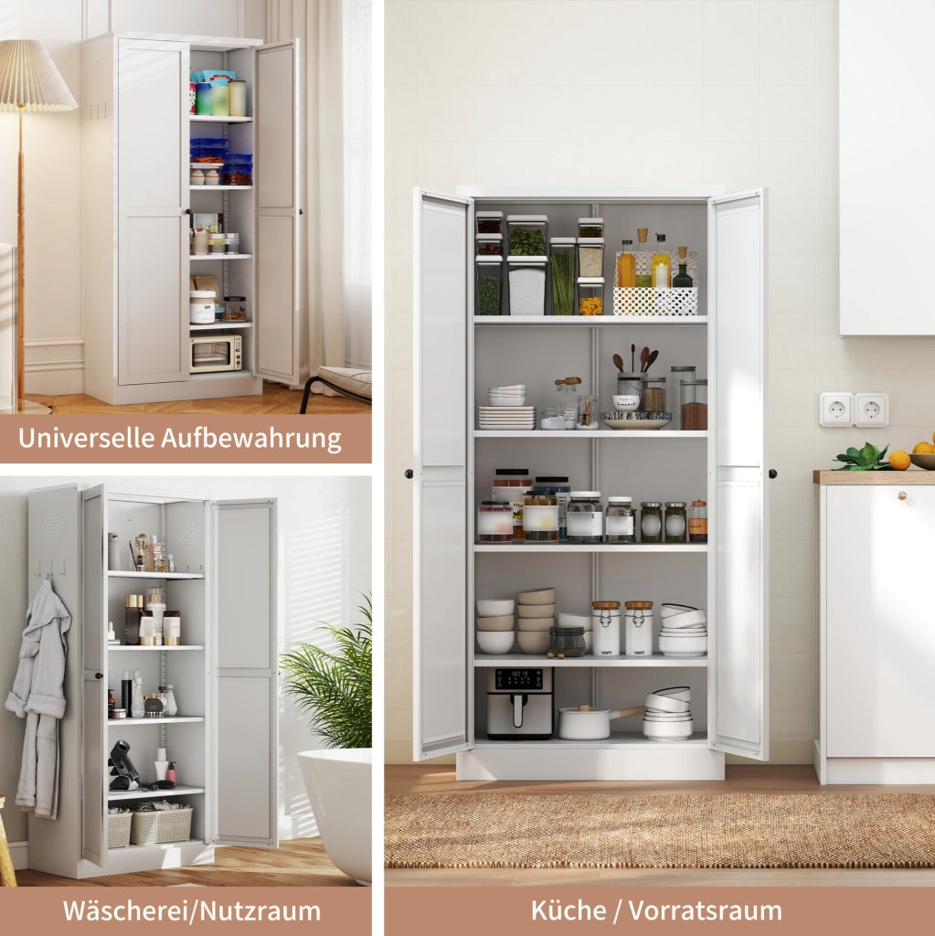 Armadio Dispensa in Metallo Bianco con 4 Ripiani Regolabili 155x70x35 cm per Cucina e Soggiorno