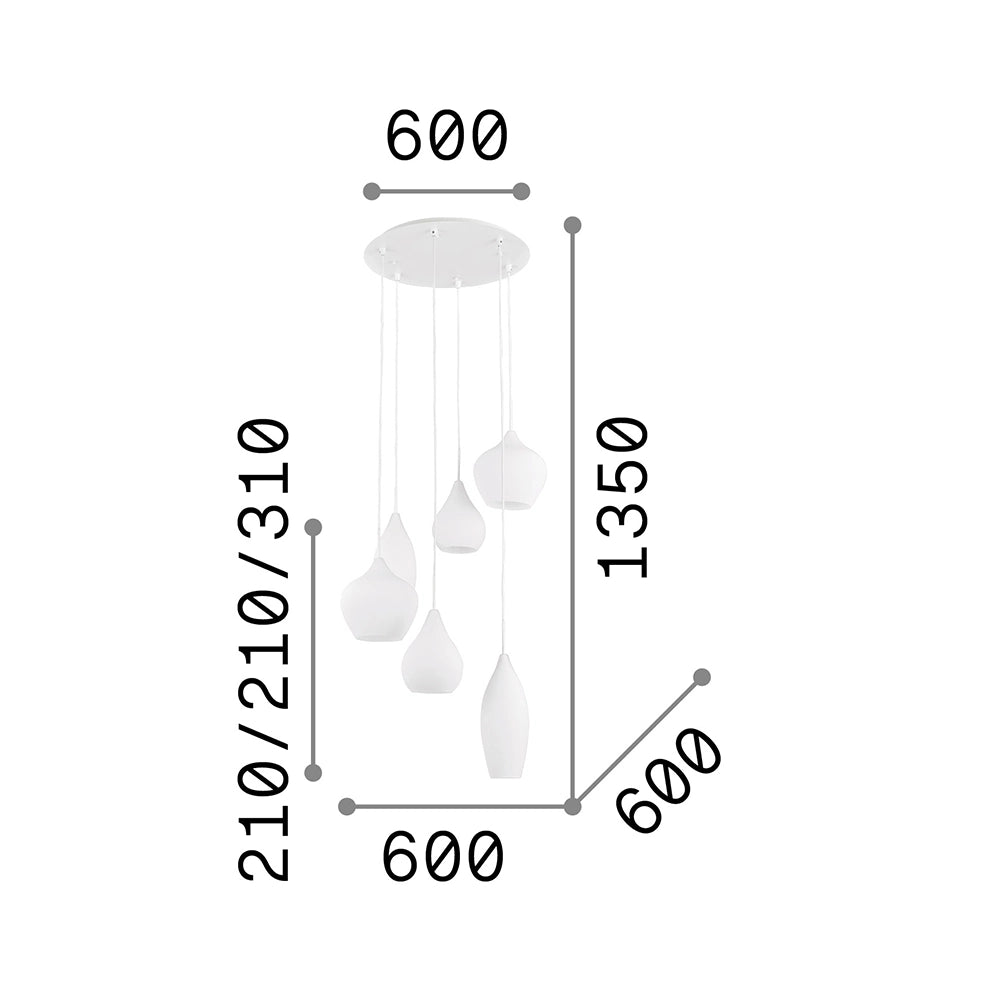 Sospensione Moderna Soft Metallo Bianco 6 Luci E14