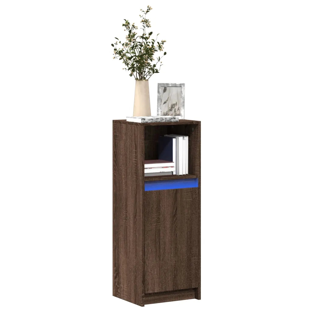 Credenza | Madia | Buffet da pranzo | Armadio da pranzo con LED Rovere Marrone 38x34x100 cm Legno Multistrato