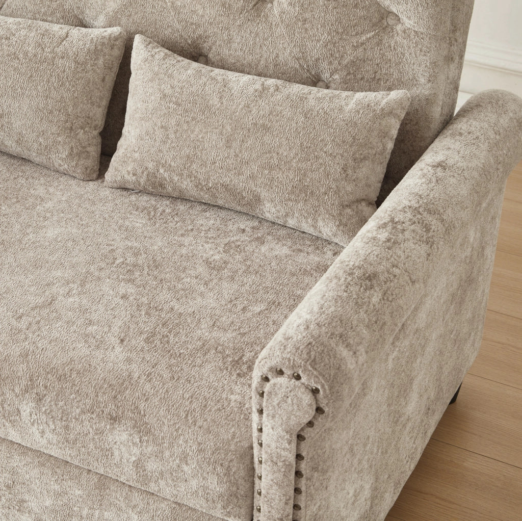 Divano letto 2 posti ULEVR 120x80x82 cm, schienale regolabile 110¡ã/145¡ã/180¡ã, letto estraibile, marrone e grigio