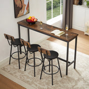 Set bar industriale con tavolo alto e 3 sgabelli imbottiti, colore rustico marrone e nero