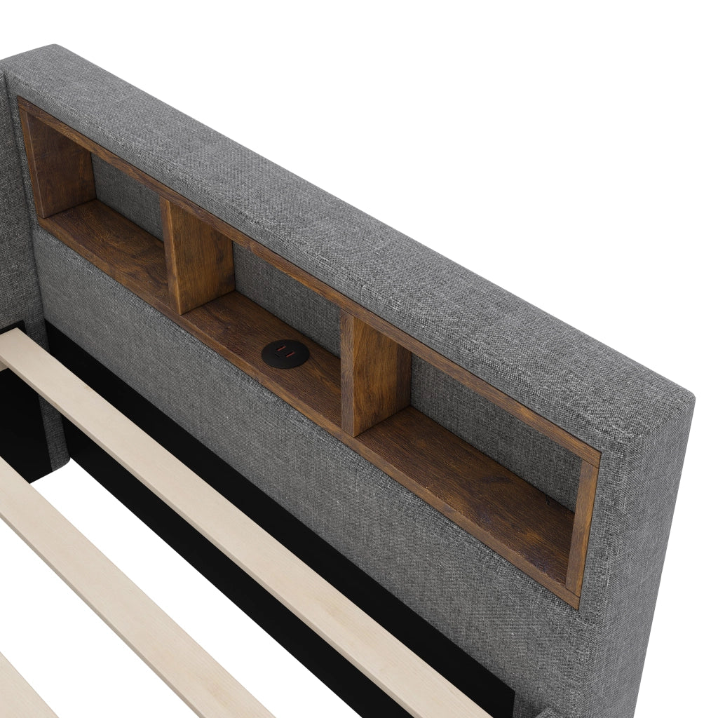 Letto divano 140 × 200 cm 2 posti con 2 cassetti, USB, tipo C e LED regolabile, senza materasso, grigio