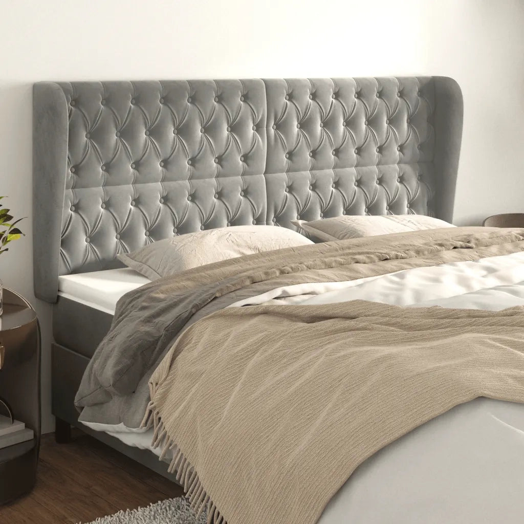 Testiera | Testata ad Orecchio Grigio Chiaro 183x23x118/128 cm in Velluto