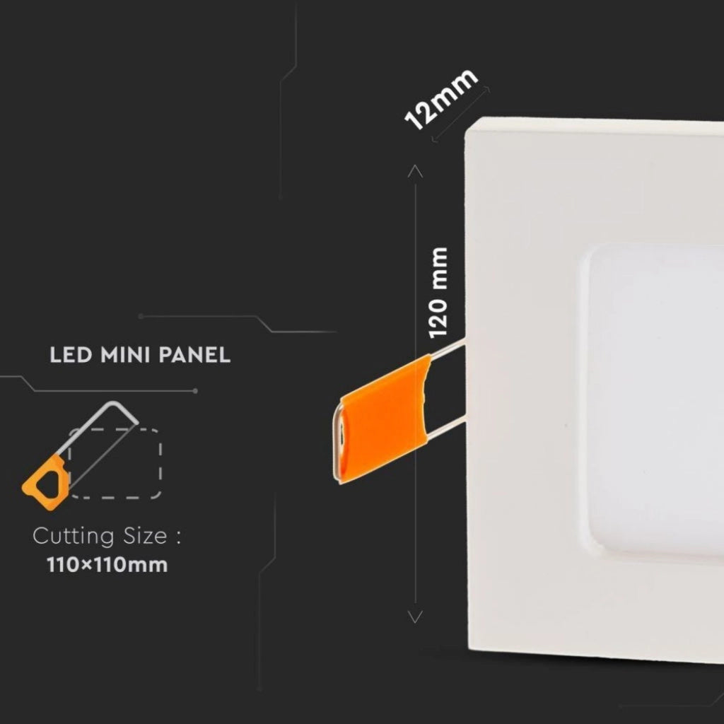 Faretto Pannello Led Da Incasso Quadrato 6W Bianco Caldo 120x120mm SKU-4863