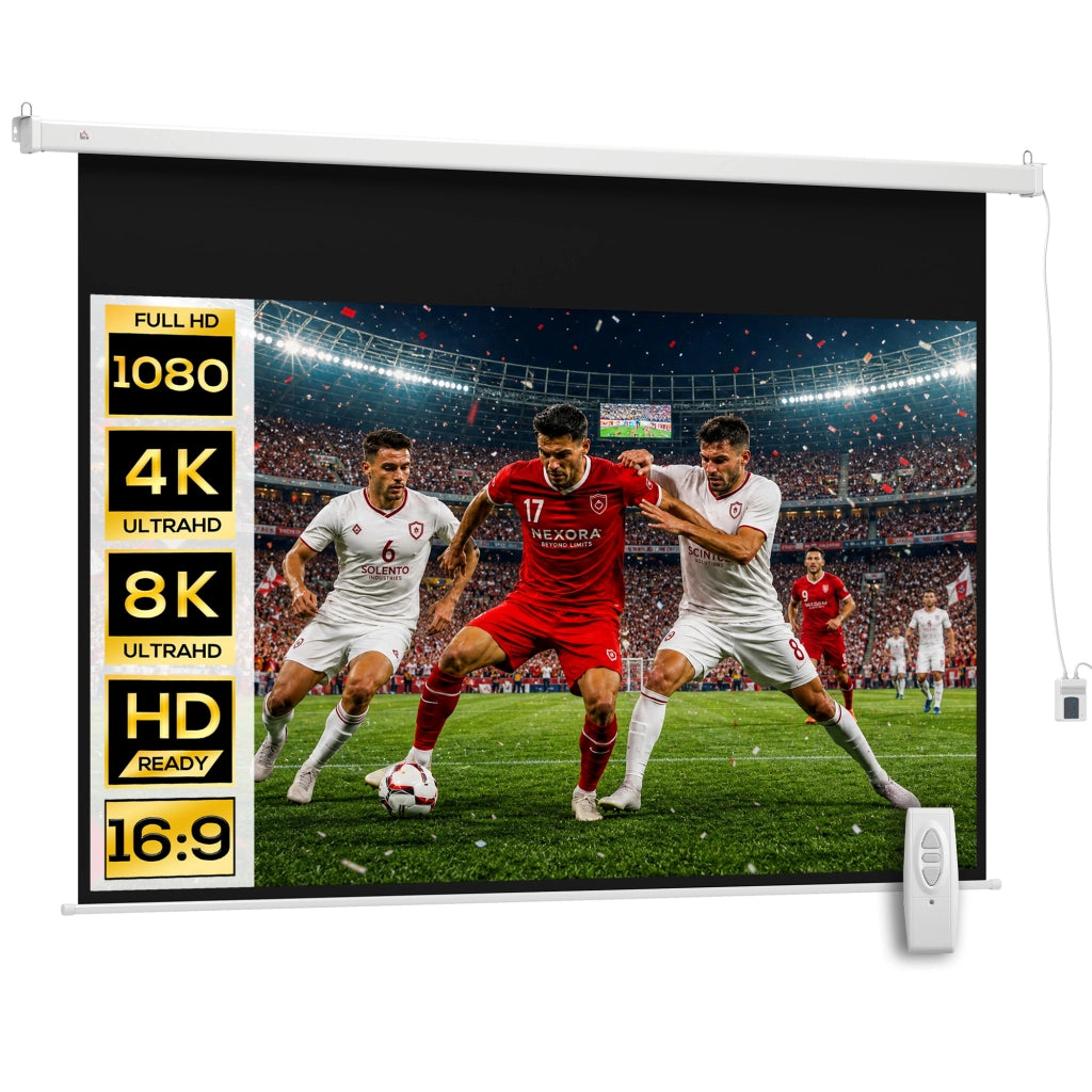 Telo Proiettore 100 Pollici con Telecomando, in PVC e Metallo, 247x7.5x168 cm, Bianco