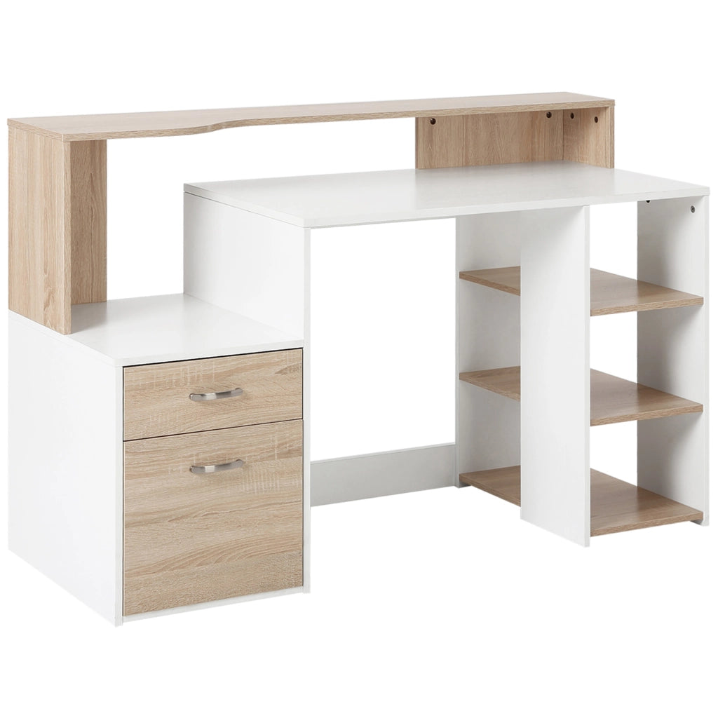 Scrivania per Computer con 2 Cassetti e Ripiani ¨C Xylo ¨C Quercia 137x55x92cm