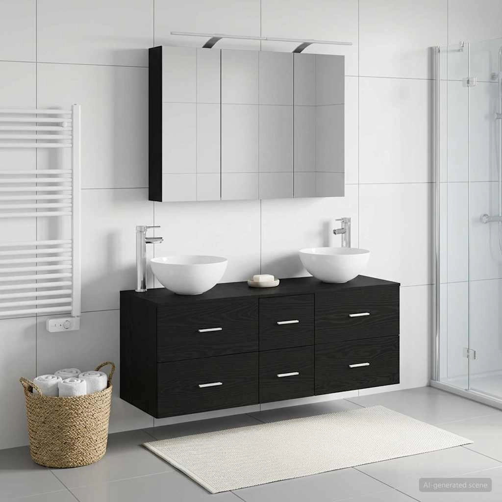 Set di mobili per il bagno 4 pz Rovere Nero 3406736