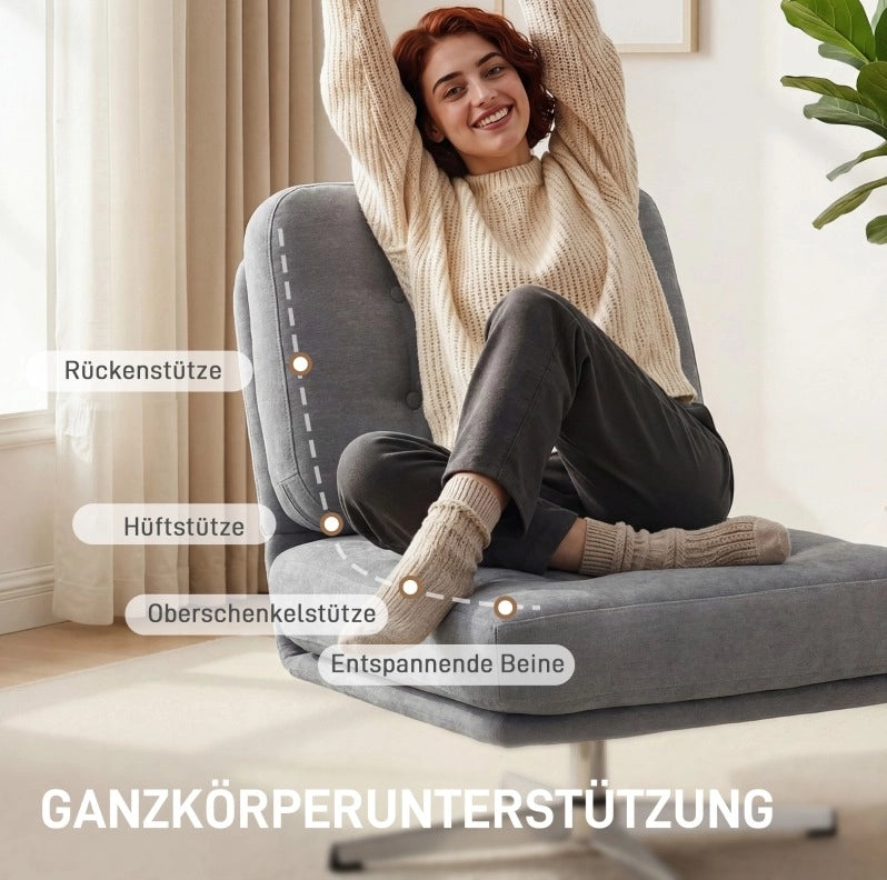 Poltrona Girevole con Rivestimento in Chenille, Seduta Larga 70 cm e Gambe in Metallo, Grigio Chiaro