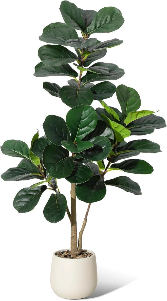 Ficus Lyrata Artificiale 120 cm Pianta Verde Finta con Vaso e Ciottoli Decorativi