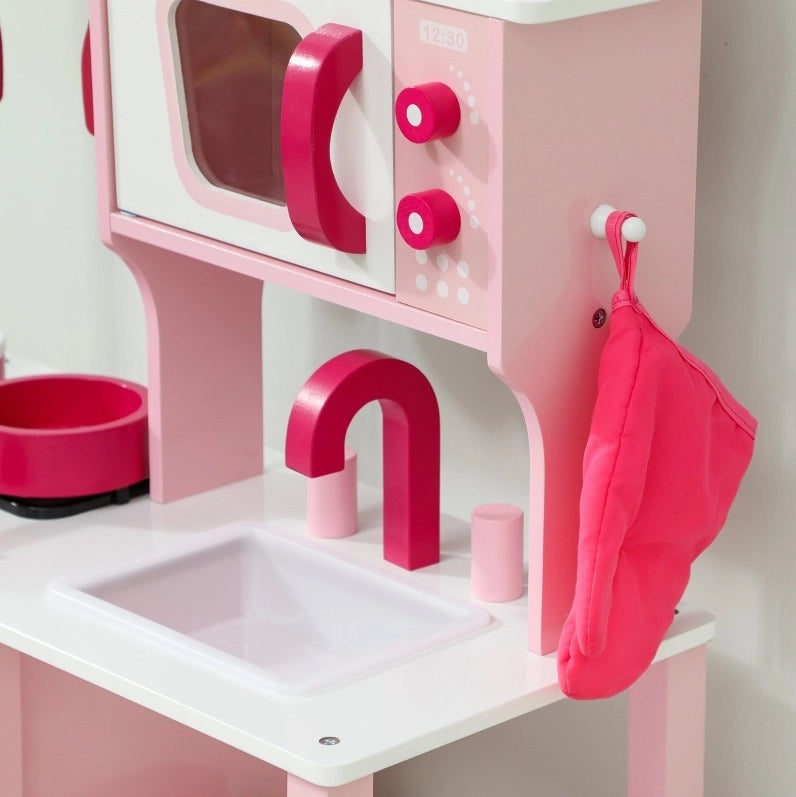 Cucina gioco in legno per bambini 55x24x86 cm rosa con suoni –
