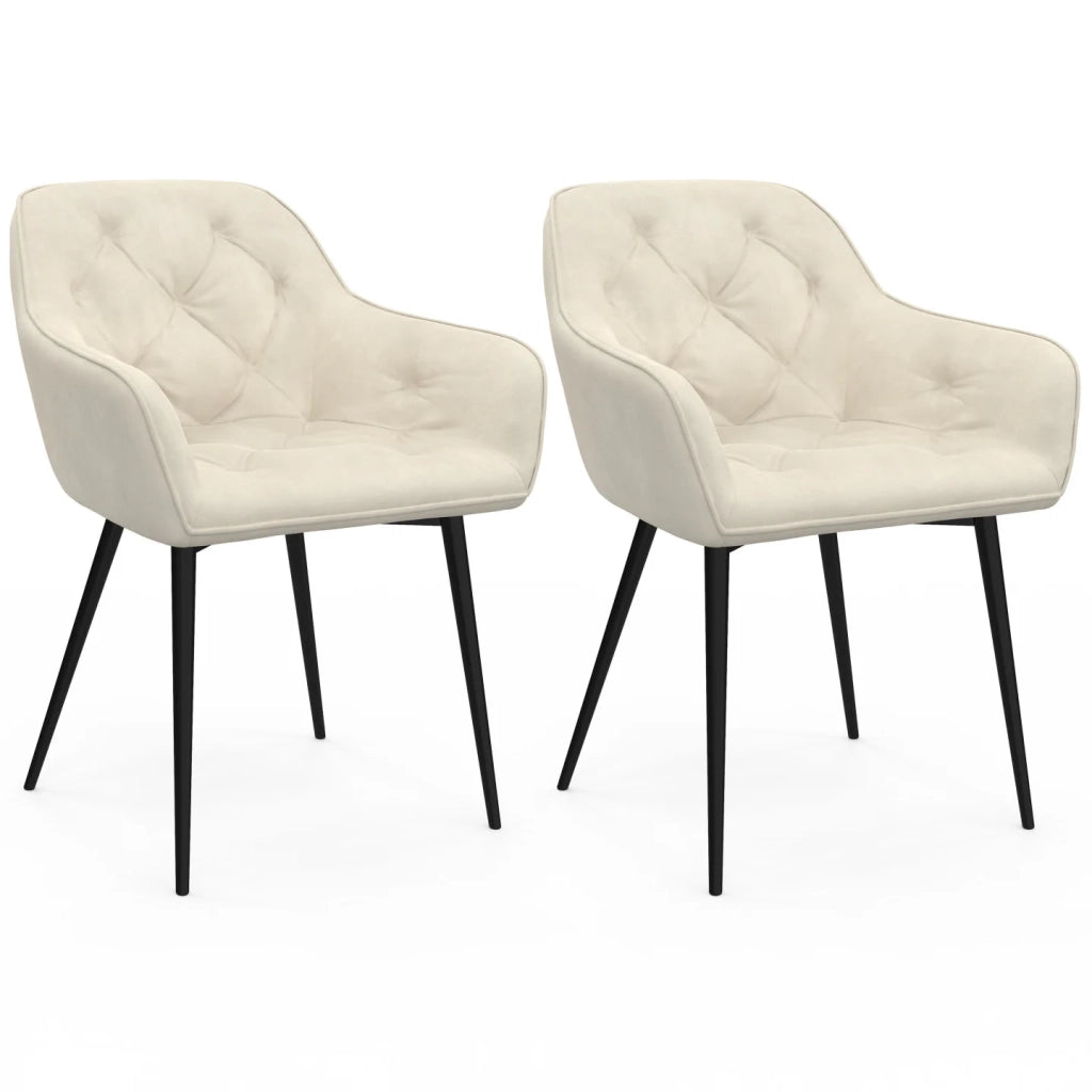 IDMarket - Set di 2 sedie da pranzo e poltrone da tavolo in velluto beige LYA