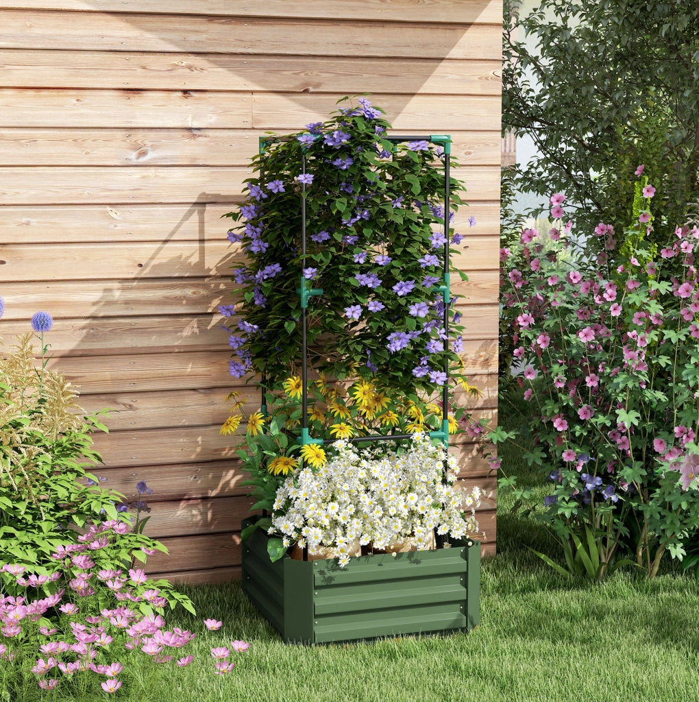 Letto rialzato con supporto per piante in acciaio zincato verde, vaso da fiori e orto per giardino e balcone