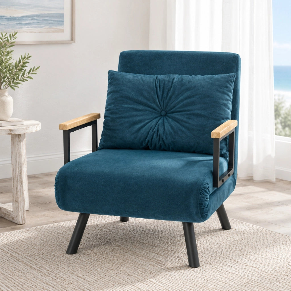 Poltrona letto reclinabile blu in poliestere, 63 x 73 x 81 cm