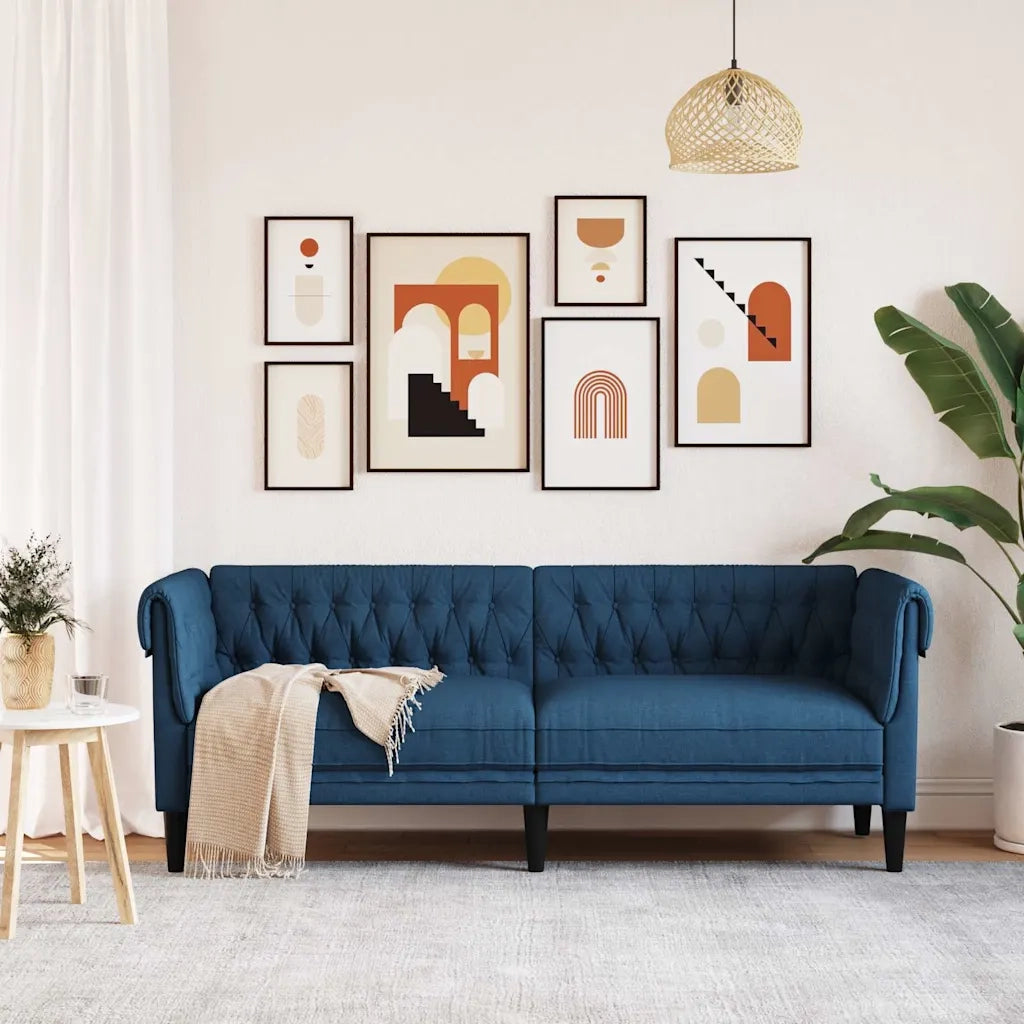 Divano Chesterfield a 3 Posti-Sofa 3 Posti-Divanetto Blu in Tessuto