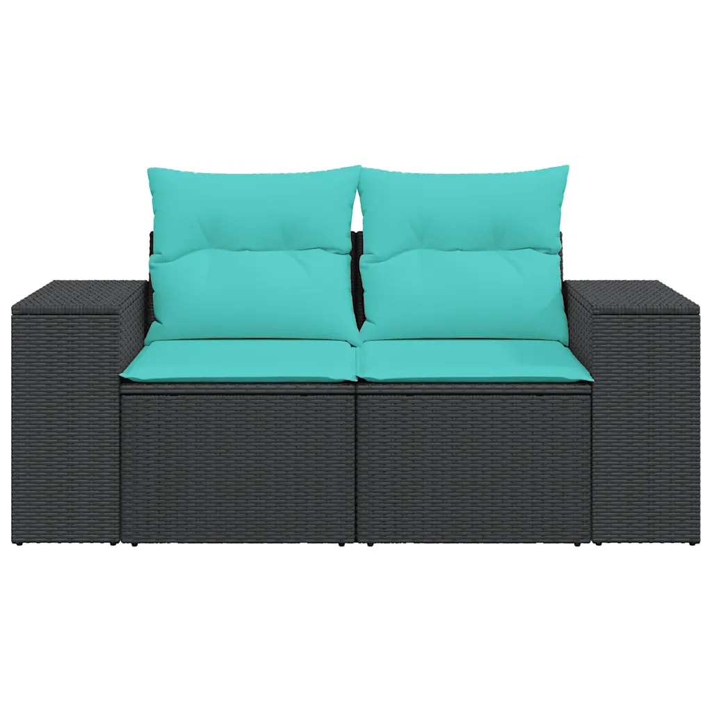 Divano da Giardino con Cuscini a 2 Posti Nero in Polyrattan 366046