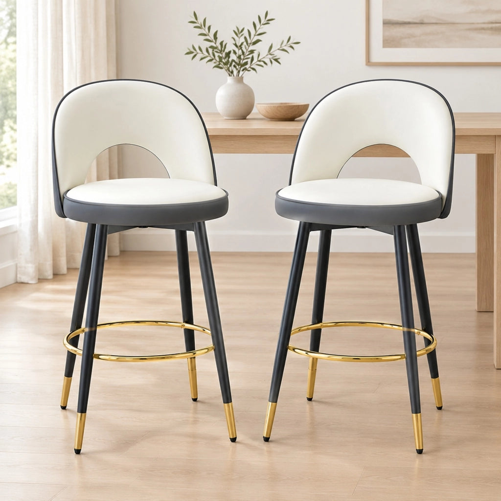 Set 2 sgabelli da bar girevoli 360° in PU grigio scuro e bianco HOMVRA