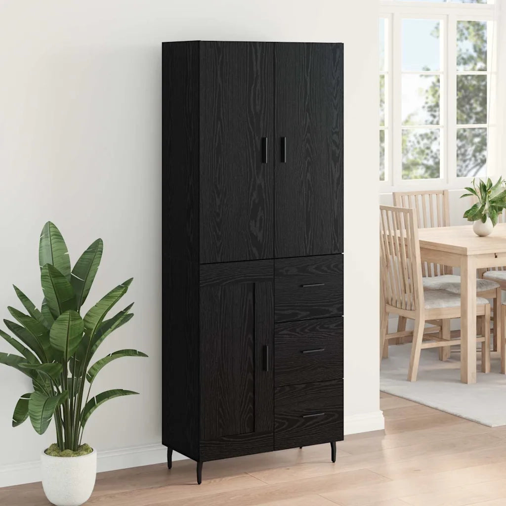 Credenza 2 pz | Madia | Buffet da pranzo | Armadio da pranzo Rovere nero Legno Stratificato e Vetro