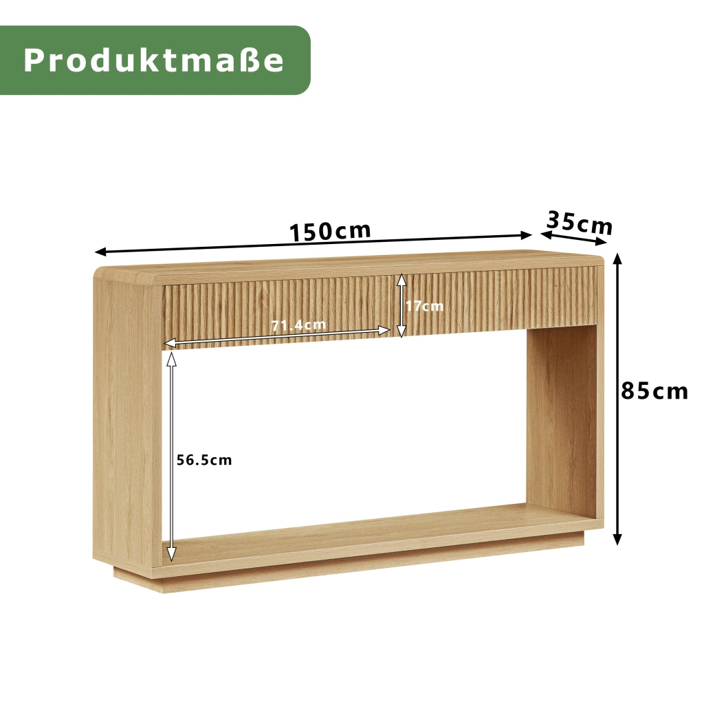 Consolle con 2 cassetti e vano aperto inferiore in pannelli truciolari e MDF naturale 150 × 35 × 85 cm