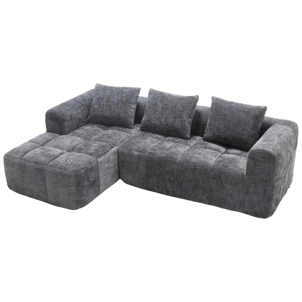 Divano Angolare 3 Posti con Chaise Longue e Tasche Laterali; Ciniglia; Grigio; 250 × 158 × 60 cm