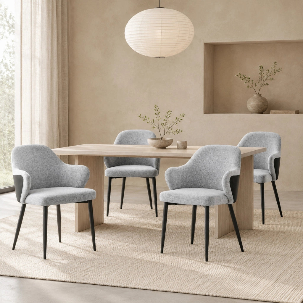 Set 2 sedie da pranzo in tessuto grigio e PU nero con gambe in metallo HOMVRA