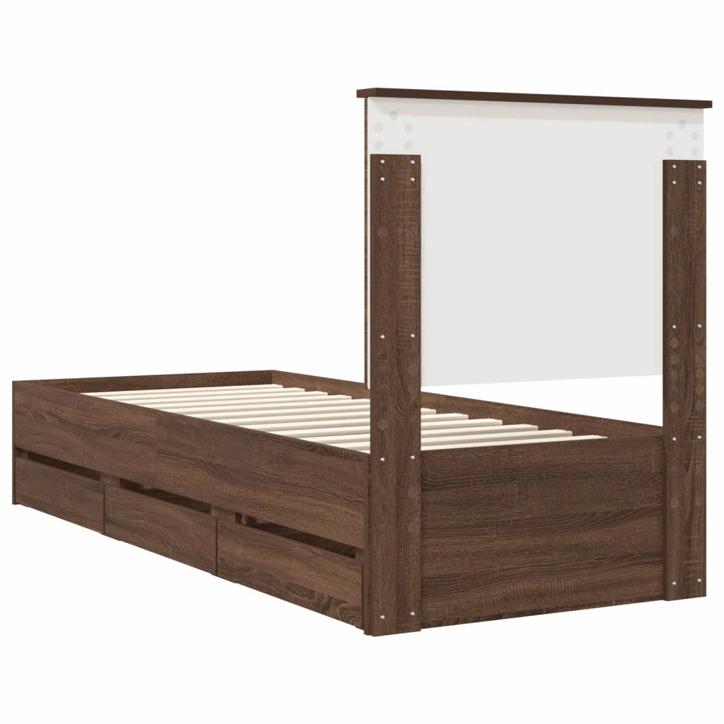 Struttura del letto con cassetto-Giroletto con contenitore-Rete del Letto Rovere Marrone 75 x 190 cm 198126