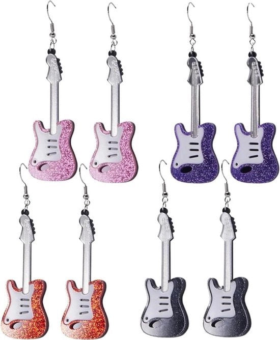 Orecchini per chitarra acrilici da 4 pezzi - moda rock retro creativa.