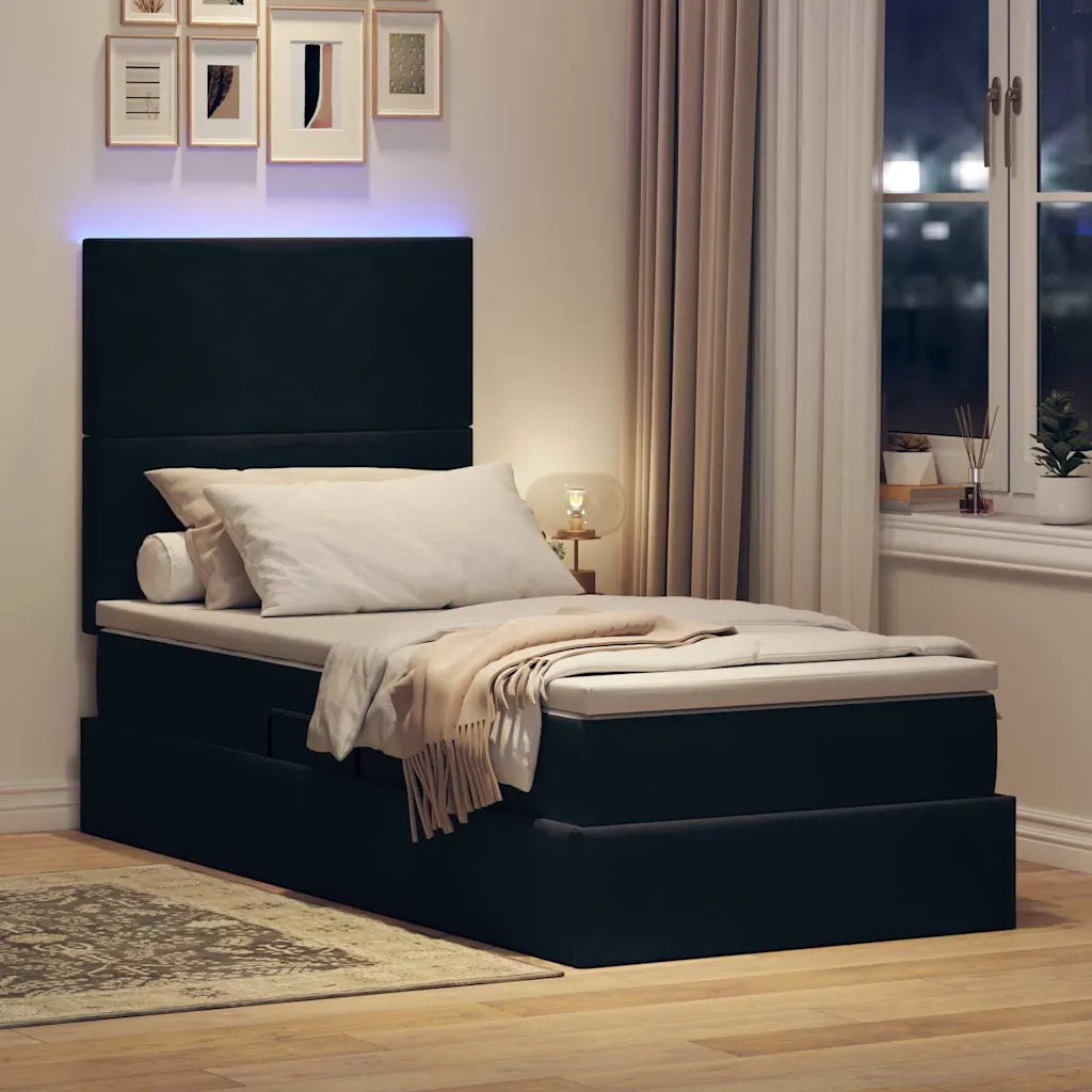 Letto con contenitore LED e materasso Nero 90 x 190 cm Velluto 3372575