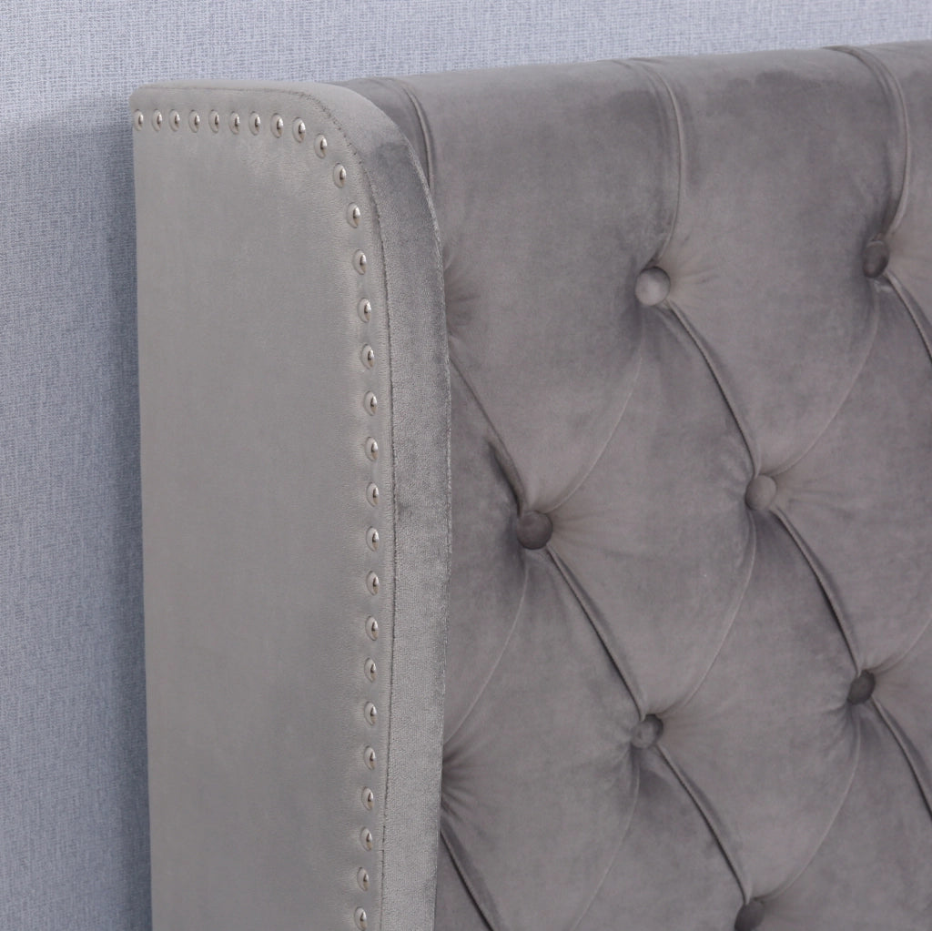 Letto imbottito contenitore in velluto grigio 197x146x99 cm