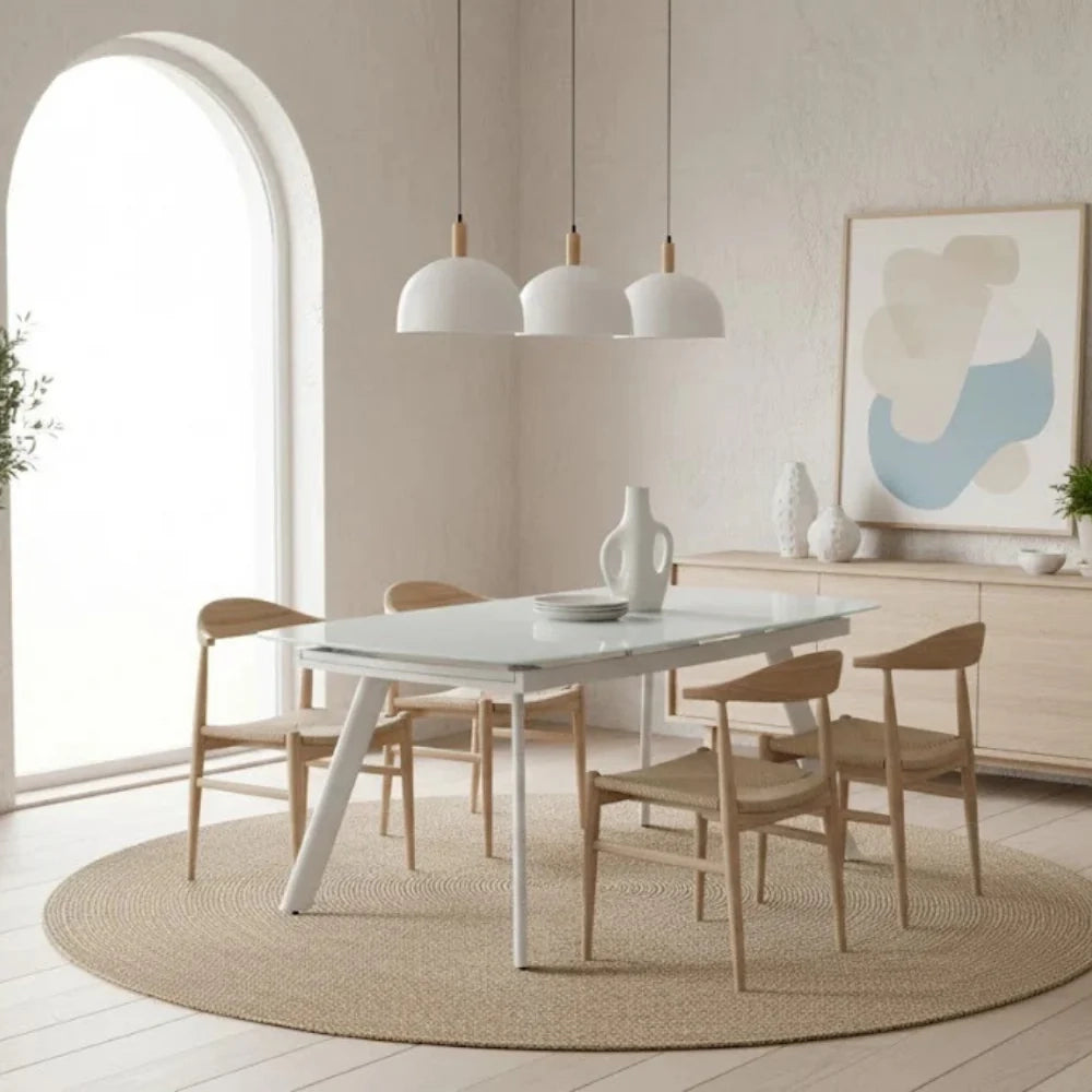 Tavolo da pranzo allungabile in vetro temperato bianco Blanco 140-210x90 cm fino a 8 posti | Duzzle