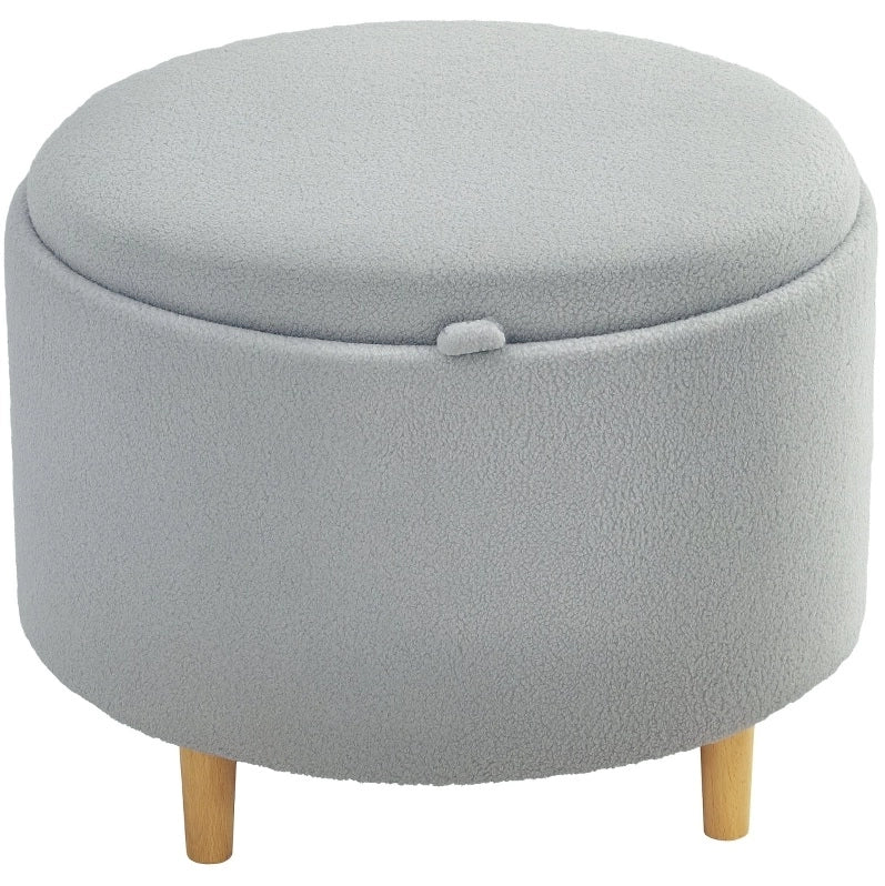 Pouf imbottito con cappello ribaltabile e vano contenitore nascosto, 56x56x42 cm, grigio