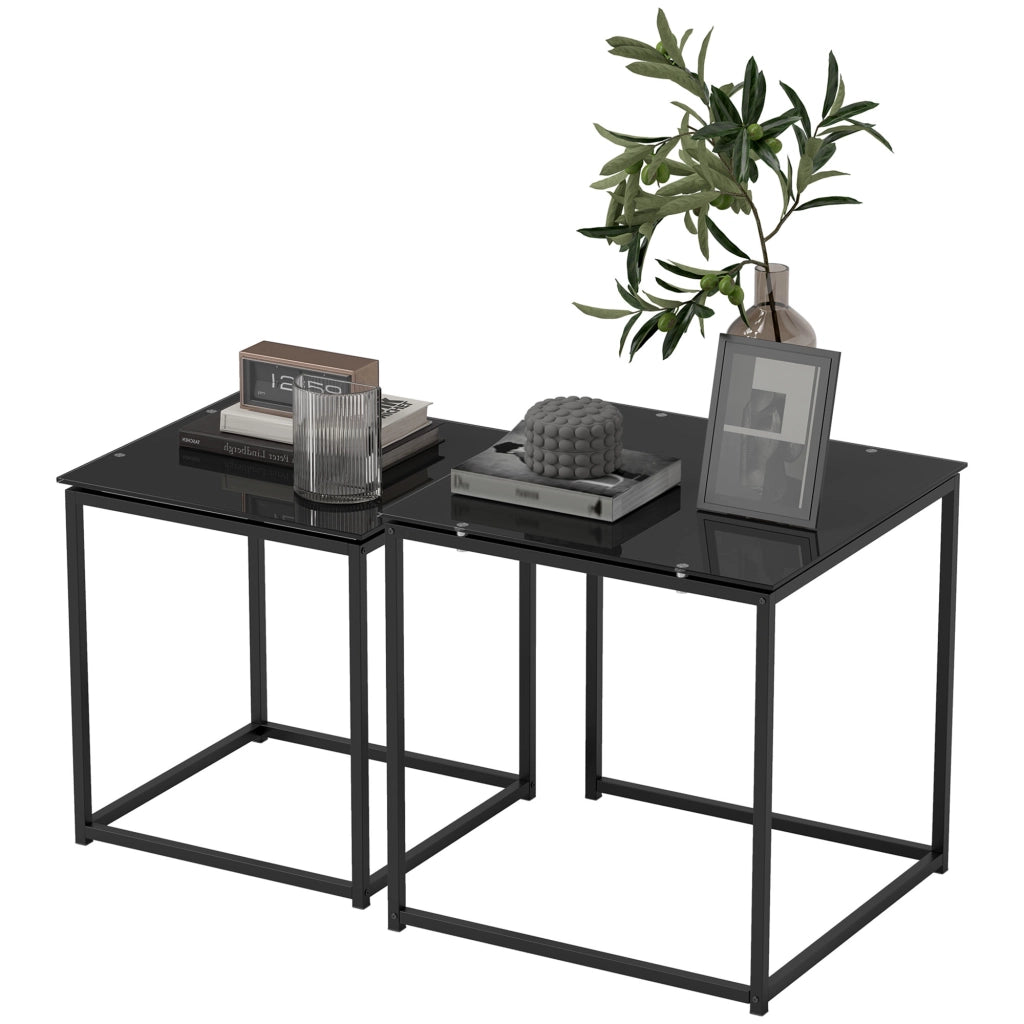 Set di tavolini da salotto ¨C zephmum ¨C nero vetro temperato 50x50x50
