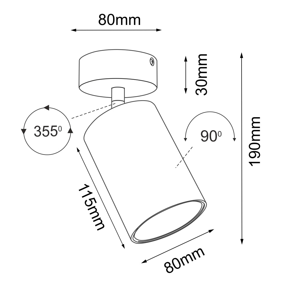 Faretto soffitto nero tondo Ø8cm orientabile GU10 10W